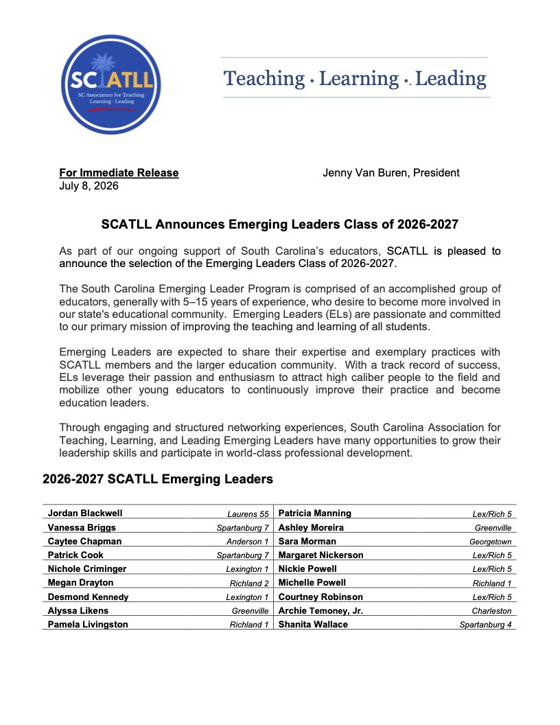 SC_ATLL's tweet photo. We are excited to announce SCATLL's Emerging Leaders Class of 2026-2027! Press release here https://t.co/HkO5aw2Lrw https://t.co/bi1xGSGgZq
