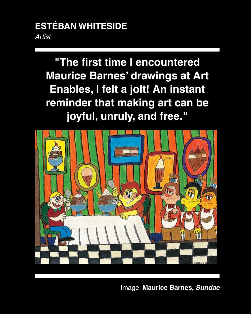 ArtEnables's tweet photo. Thru the end of the year, we'll be sharing short excerpts of quotes from our 25th anniversary book. Here are a couple from artist Estéban Whiteside and Art Enables artist Eileen Schofield. Get the book to read the full quotes! https://t.co/48rLWnAFNI https://t.co/0wbFq0kpGr