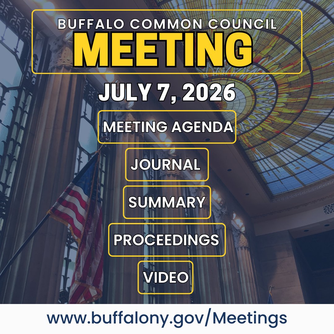 BFLO_CC's tweet photo. NOW AVAILABLE: The Tuesday, July 7, 2026, Buffalo Common Council meeting agenda, journal, summary, proceeding, and on-demand video to watch the meeting again are now available on the City of Buffalo Meeting Portal: https://t.co/W2kkolpXSU https://t.co/g8sAHvEZ3o