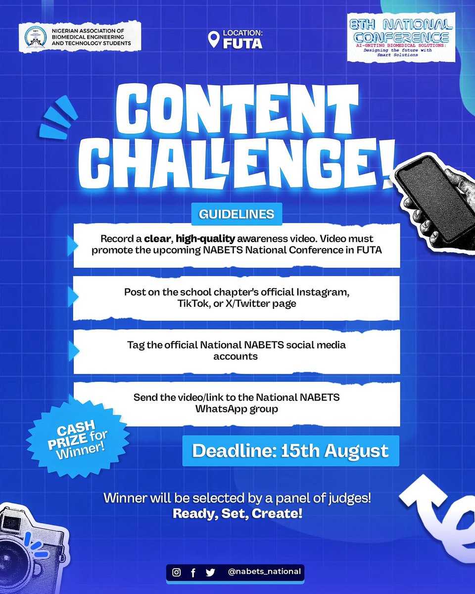 nabetsnational's tweet photo. 🚨REP YOUR CHAPTER!🚨
We want to see your chapter’s creativity in action.
Create an awareness video, post it on your official chapter page, tag @nabets1, and send your link to the National WhatsApp group.

Best video wins a cash prize.

Deadline: 15th Aug
Let the challenge begin! https://t.co/oHlO0rnKCJ