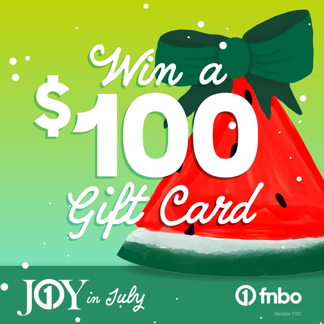 fnbo's tweet photo. We're kicking off the second giveaway of Joy in July with another chance to win a $100 Visa gift card because the joy of the holidays deserves to be celebrated year-round!
To enter this week’s giveaway, follow @fnbo on Facebook! 💚🎁 #joyinjuly https://t.co/2nxWLkH9tG