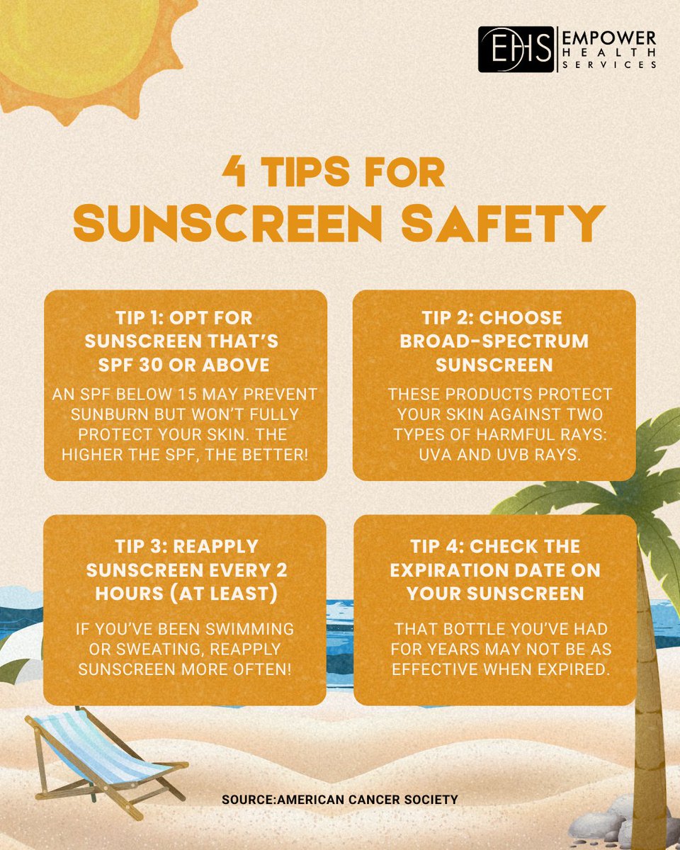 Empower_Health_'s tweet photo. Did you know that July is #UVSafetyAwarenessMonth? ☀️ From choosing the right sunscreen to reapplying throughout the day, taking simple safety steps can help protect your skin while you enjoy the sunshine: https://t.co/yisT5O9l9M #SunSafety #HealthyHabits #SummerWellness https://t.co/QZTJCPgBXU
