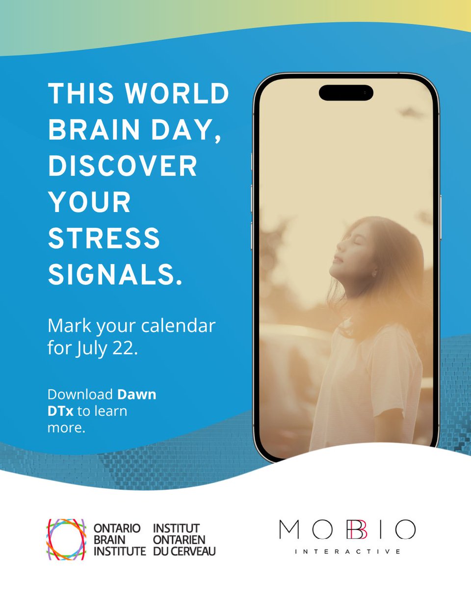 OntarioBrain's tweet photo. Mark your calendar. This World Brain Day, July 22, OBI and portfolio company Mobio Interactive launch the Dawn DTx 5-Day Brain Health Challenge. 

📥 Learn more at https://t.co/4zRS0zmylT

#WorldBrainDay #BrainHealth #DigitalTherapeutics #DawnDTx #TruSelfChallenge https://t.co/xN5L8X4i06