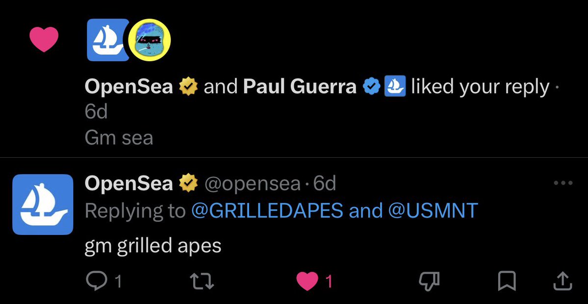 GRILLEDAPES's tweet photo. Apes we made it !! @opensea @paulguerratv who knows maybe a follow next .

Apes stronger together 🦍. https://t.co/KRXHbOwAYc