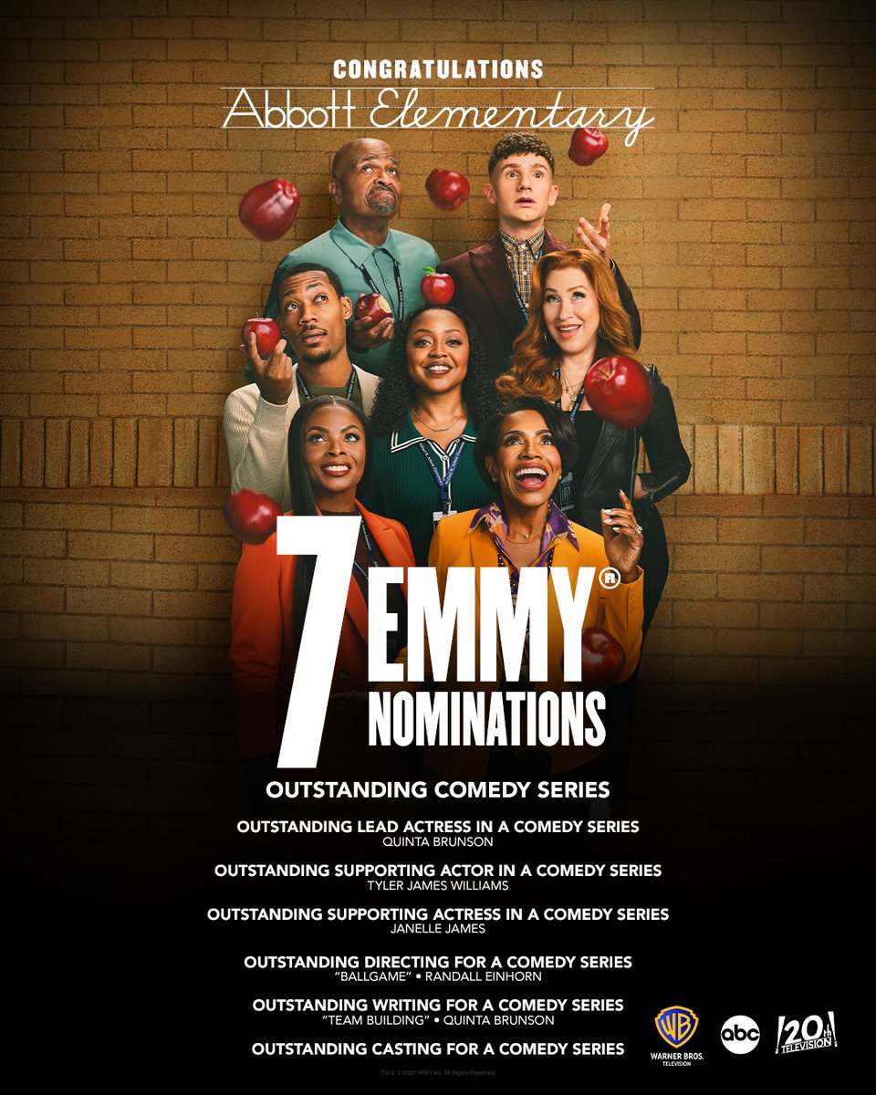 warnerbrostv's tweet photo. Congratulations to #AbbottElementary on all of their #Emmy nominations, including Outstanding Comedy Series! https://t.co/ZhBKB3JMDc