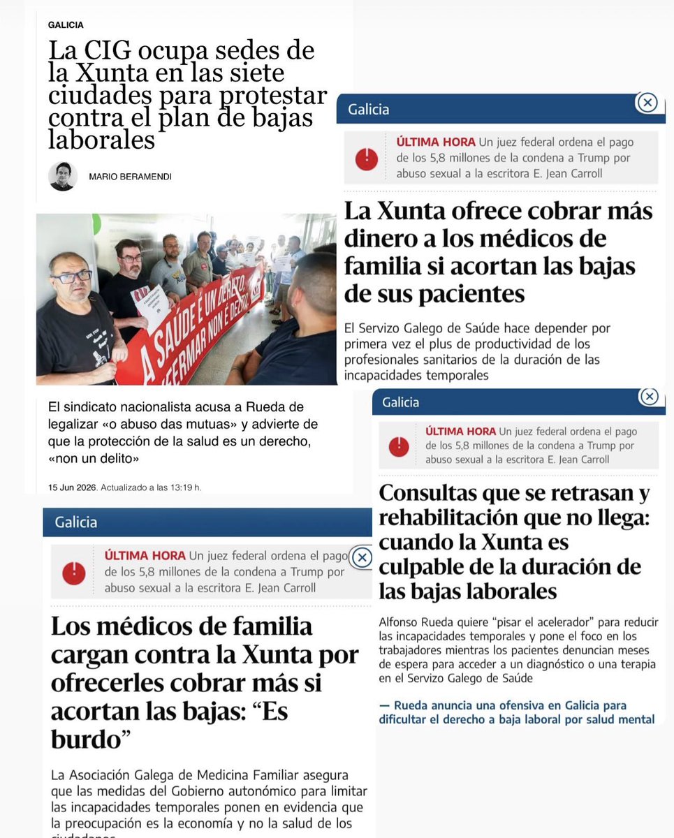 crispmarcote's tweet photo. Que no os engañen. Ayer Feijóo se refería a esto. 

Es lo que Rueda ha puesto en marcha en Galicia. En lugar de invertir en Sanidad Pública, la Xunta ofrece dinero a los médicos que den altas a los trabajadores enfermos. 

Tanto sindicatos como médicos han protestado por la medida, la cual consideran un chantaje.👇🏽