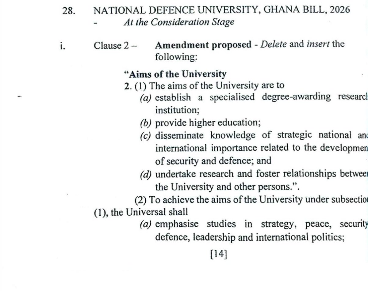 odekro's tweet photo. National Defence University, Ghana Bill, 2026 - at the consideration stage. #GhParliament https://t.co/njknADMXfY