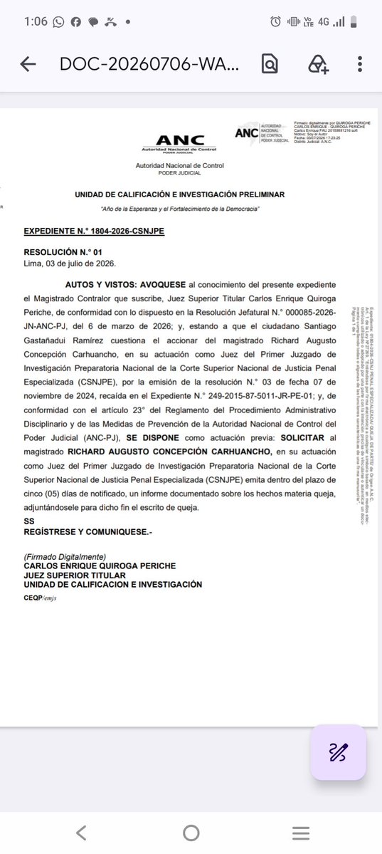 SantiagoGastana's tweet photo. Yo también fui víctima de las decisiones del juez Richard Concepción Carhuancho, cuando aprobó ilegalmente el acuerdo de colaboración eficaz de Martín Belaunde Lossio. A raíz de la queja que presenté, la ANC del Poder Judicial le ha requerido que presente un informe documentado con sus descargos. Así como declara ante los medios, espero que también responda con la misma diligencia ante la ANC.
