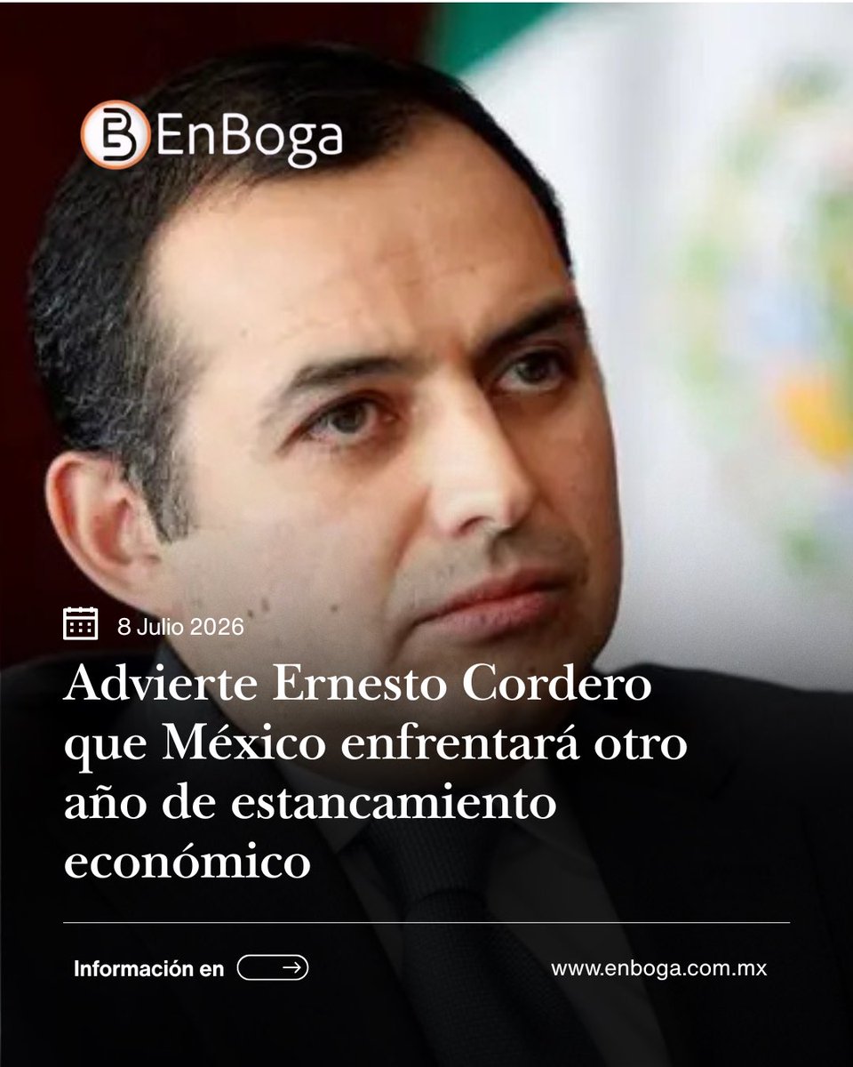 EnBogaMx's tweet photo. 📉🇲🇽 Ernesto Cordero advierte un panorama económico complicado para México en la segunda mitad de 2026.

El exsecretario de Hacienda señaló que, si no hay una recuperación clara en los próximos meses, el país podría cerrar el año con estancamiento económico. Entre los principales riesgos mencionó la caída en la inversión, el menor consumo, la presión sobre las finanzas públicas, la situación de Pemex y la incertidumbre en torno al T-MEC. 💰⚠️

#EnBoga #México #Economía #ErnestoCordero #Hacienda #Pemex #TMEC #Finanzas #Inversión #CrecimientoEconómico #ÚltimaHora #Noticias 📊🇲🇽