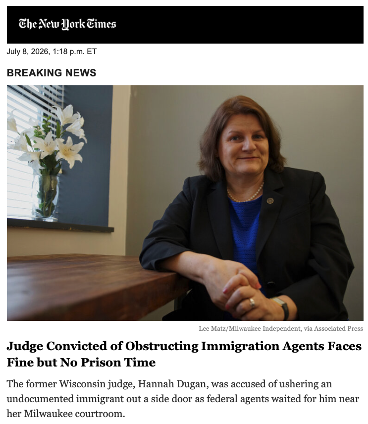 mrddmia's tweet photo. Disgraced former Milwaukee Judge Hannah Dugan resigned from the bench after getting charged with obstruction of justice for distracting ICE agents and helping an illegal alien charged with domestic abuse escape through a back door to avoid arrest.

A federal jury found her guilty of obstruction of justice.

She faced a recommended prison sentence of 15 to 21 months in prison, with a 60-month maximum.

Shamefully, former Democrat politician and current Clinton Judge Lynn Adelman, gave her NO JAIL TIME.

These Democrat judges--politicians and criminals in robes--prove once again they protect their own.