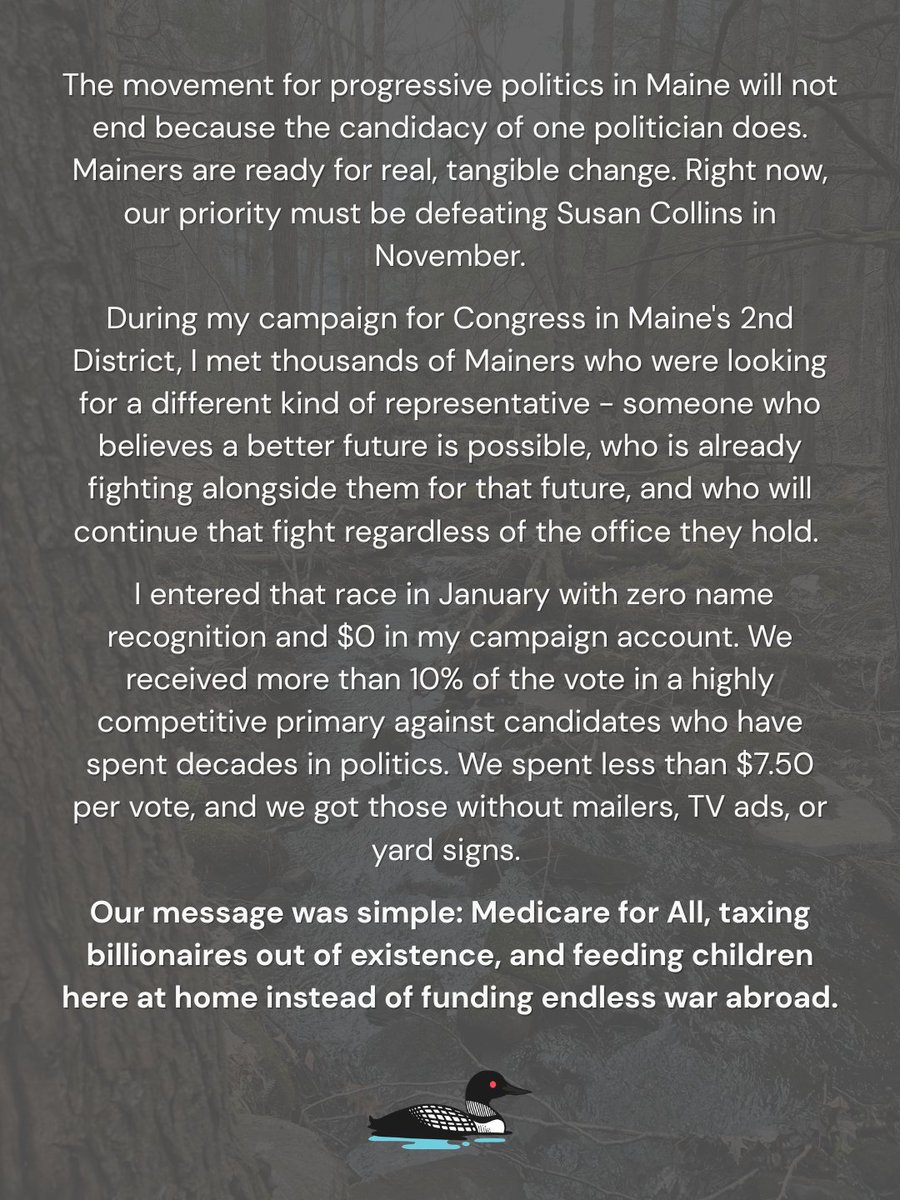 LoudforSenate's tweet photo. The strongest candidate to defeat Susan Collins is one who can keep the conversation focused on the future rather than on defending the past. I am a social worker whose career has been dedicated to serving others. My record is one of advocacy, organizing, and public service. https://t.co/mC5VhiwhWn