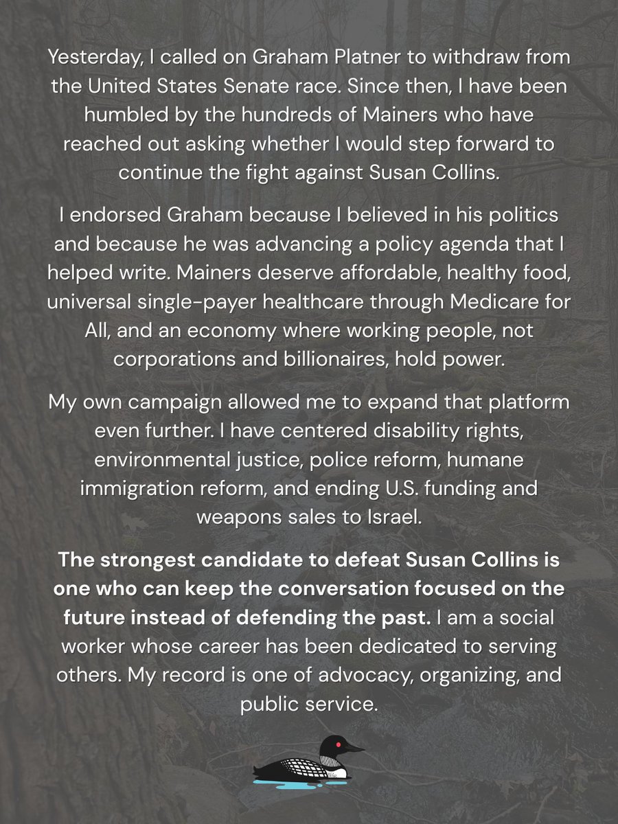 LoudforSenate's tweet photo. The strongest candidate to defeat Susan Collins is one who can keep the conversation focused on the future rather than on defending the past. I am a social worker whose career has been dedicated to serving others. My record is one of advocacy, organizing, and public service. https://t.co/mC5VhiwhWn