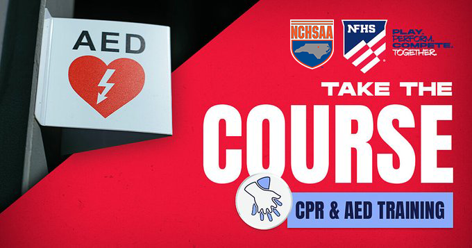 NCHSAA's tweet photo. CPR and AEDs save lives … IF people know how to administer them.

Take the CPR & AED Training course through the NFHS Learning Center to practice proper techniques, create an emergency action plan and build your confidence before a medical emergency occurs. 

#PlayPerformCompeteTogether #NCHSAA