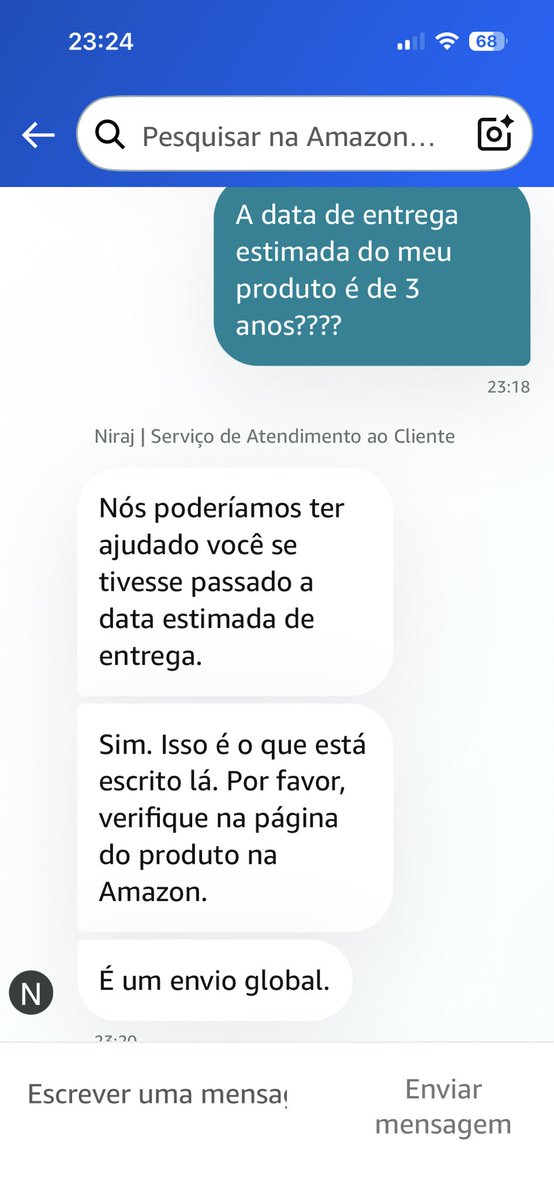 dptmari's tweet photo. Agora a situação ja foi resolvida e eu to rindo

Mas e a amazon querendo me entregar meu pedido na próxima copa do mundo

Envio global = vindo de outro globo (planeta) https://t.co/SwuavZ1qG6