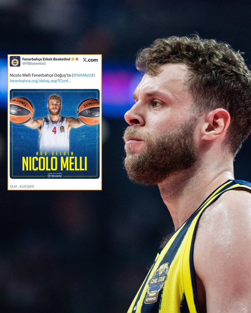 EuroLeagueTUR's tweet photo. 9 yıl önce bugün 🔙

Fenerbahçe, İtalyan uzun forvet Nicolo Melli ile sözleşme imzaladığını duyurdu.

Beraber yazılan hikayelerin başlangıcı… ✨ https://t.co/DJsiJzwi9U