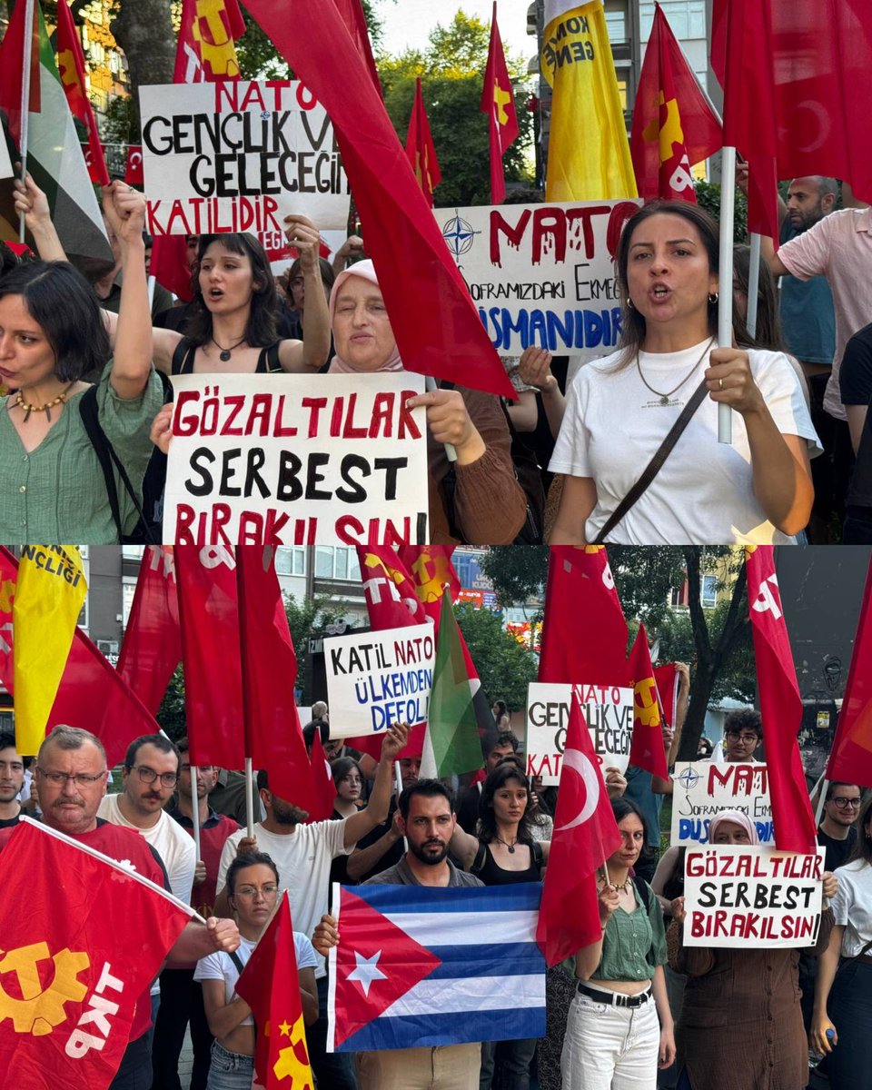 KocaeliTkp's tweet photo. 📍Kocaeli’de NATO karşıtı basın açıklamamızı gerçekleştirdik. 

📢NATO’nun savaş, işgal ve sömürü düzenine boyun eğmeyeceğimizi bir kez daha ilan ettik.

Ankara’da ve Türkiye’nin dört bir yanında NATO’ya karşı çıktıkları için gözaltına alınan yurtseverlerin yanındayız. Baskılar, gözaltılar ve polis şiddeti anti-emperyalist mücadeleyi durduramayacak.

Emperyalizmin çıkarları için halkları savaşa sürükleyenlere, ülkemizi NATO politikalarına mahkûm edenlere teslim olmayacağız.

🗣️Kocaeli’den bir kez daha haykırıyoruz:

NATO’ya hayır demek değil NATOculuk suçtur!

🚩Bu ülke emperyalizmin değil, bu ülkenin emekçilerinin, gençlerinin ve yurtseverlerinin olacaktır.

✊ NATO DEFOL! BU MEMLEKET BİZİM!

#Natoyahır #BuMemleketBizim #kocaelitkp