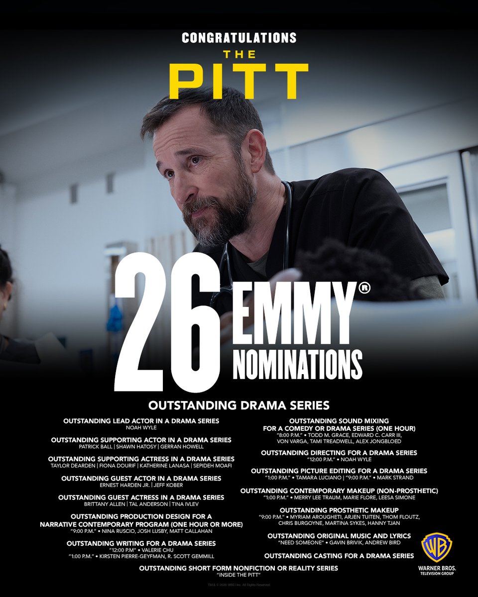 warnerbrostv's tweet photo. Congratulations to #ThePitt on all of their #Emmy nominations, including Outstanding Drama Series! https://t.co/oqydtSjRb0