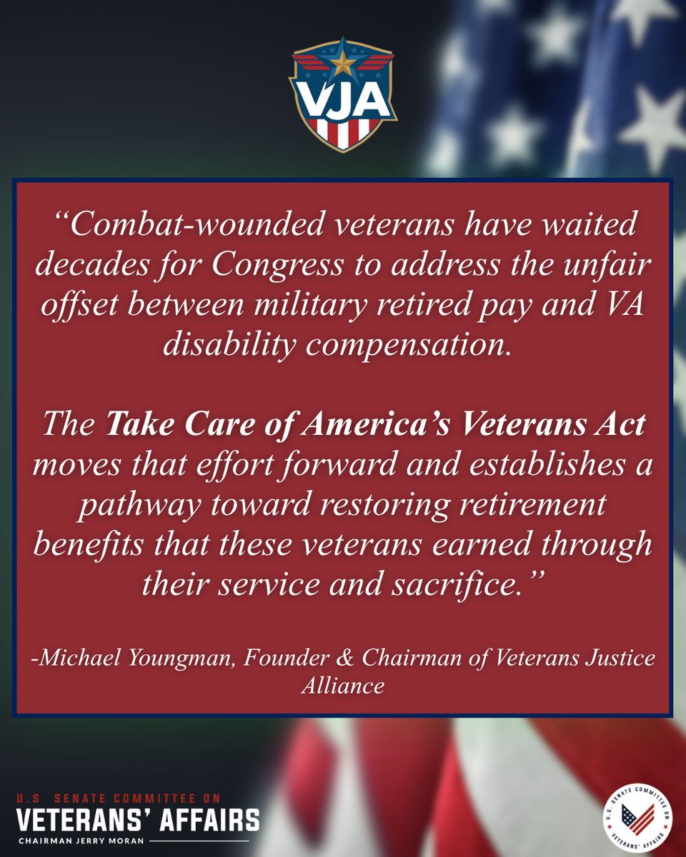 JerryMoran's tweet photo. Grateful to have the Veterans Justice Alliance’s support of the Take Care of America’s Veterans Act.

As longtime champions of the Major Richard Star Act, which is included in this legislation, their advocacy is invaluable. https://t.co/j7QN6G3tTw