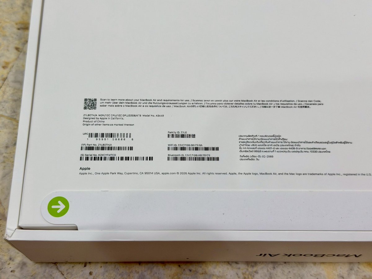 LLLLLLL2001's tweet photo. MacBook Air 13” M5 32/4TB TH 
*มือ 1 ไม่แกะกล่อง ถูกกว่าช็อปหลายหมื่น 
• ราคา : 100,900.-บาท
• ประกันศูนย์ : 1 ปีเต็มยังไม่เริ่มเดิน
• เครื่องมือหนึ่งไม่แกะกล่อง

📌นัดรับพระราม 5 (ขายสด)

#macbookมือสอง #ส่งต่อMacBook #โน๊ตบุ๊คมือสอง #ส่งต่อMacBookมือสอง #ส่งต่อโน๊ตบุ๊ค https://t.co/yLfukCJQkr