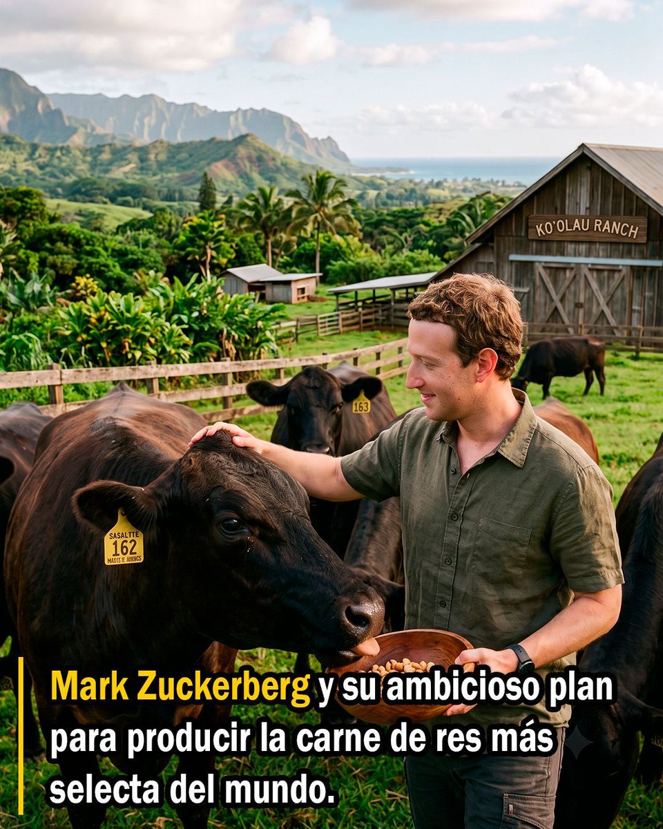 negociosyempren's tweet photo. Mientras lidera una de las compañías tecnológicas más valiosas del planeta, Mark Zuckerberg ha decidido incursionar en un mercado completamente alejado de las pantallas: la ganadería de ultra-lujo. https://t.co/HjKMfNaw11