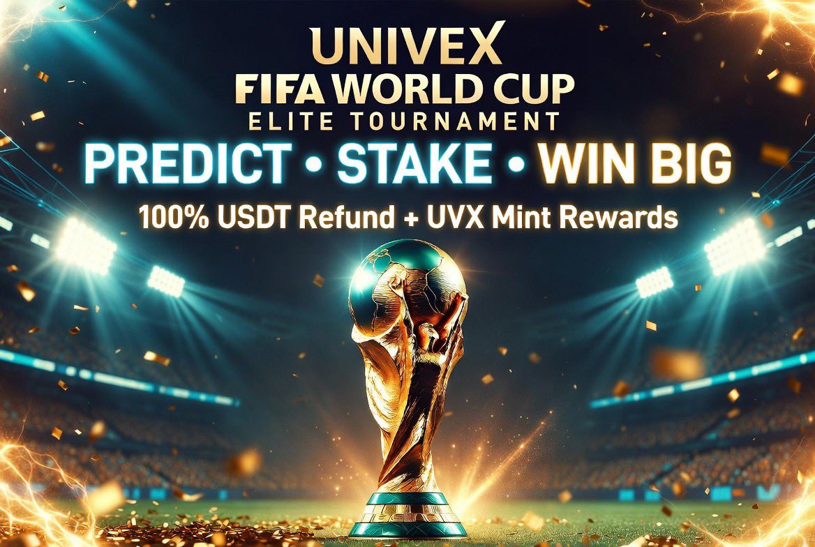 UnivexEuropa's tweet photo. 🏆  Univex Network  FIFA World Cup Elite Tournament is LIVE! ⚽🏆

Predict matches, stake &amp; win big rewards!
•  Min 3 $USDT stake
•  100% $USDT refund + $UVX mint + bonuses for winners
Don’t miss out!

Join now;👇
https://t.co/vh2pMqaxXH

#Univex #FIFACamp #UVX #PredictToEarn https://t.co/ALPGnFRaw7