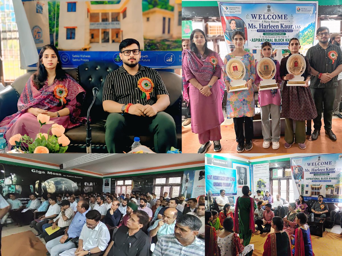 DioRajouri's tweet photo. Prabhari Officer Ms. Harleen Kaur, reviewed the Aspirational Block Development Programme in Khawas, stressing 100% saturation of government schemes. Felicitated meritorious students, inaugurated key public assets &amp; reviewed healthcare &amp; banking services. 
@diprjk @NITIAayog https://t.co/eTKH3RnIfo