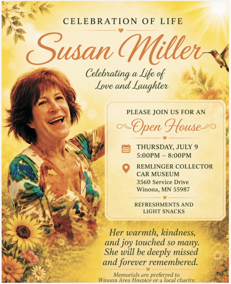 jeremyrmiller's tweet photo. Come celebrate my mom’s life tomorrow in Winona. https://t.co/ceUwR3jfRk