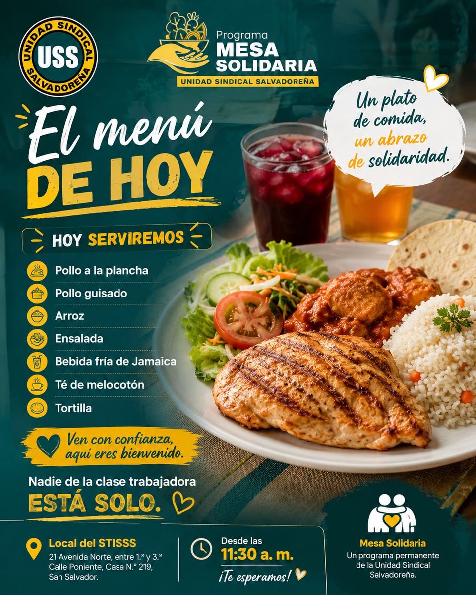 IpinaYani's tweet photo. 🤝🇸🇻 Hoy es el gran día solidario.

La Unidad Sindical Salvadoreña presenta oficialmente el Programa Mesa Solidaria, una iniciativa de compromiso social que nace para llevar alimentos dignos y de calidad a los trabajadores y familias que más lo necesitan.
@UnidadSindical_ https://t.co/ZK2vwRIh7C