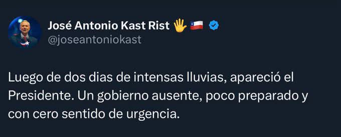 Fernando_ValdCL's tweet photo. @PresidenteKast Wena machucao, saliste a trabajar? Hoy es miércoles, último día laboral para los republicanos.
Saludos 
#ValdiviaCL https://t.co/HqS8tkHgbi