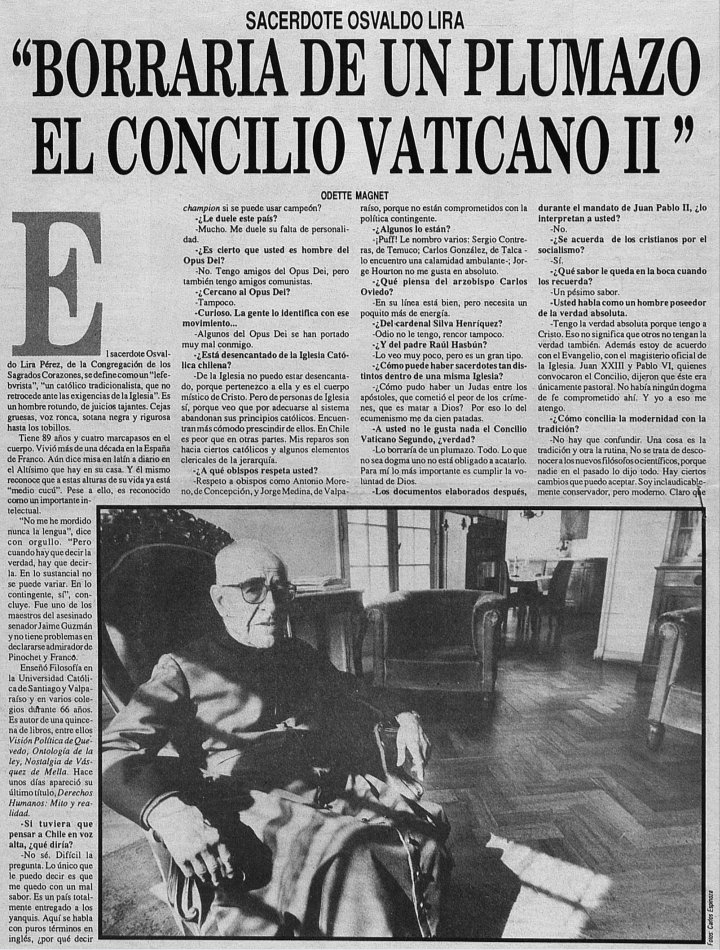 bunkerottaviani's tweet photo. Para solucionar la actual crisis de la Iglesia habría que empezar por el principio. Al respecto, el padre Osvaldo Lira, gran sacerdote tomista, nos da la solución: «Borraría de un plumazo el Concilio Vaticano II». https://t.co/rMCZ7z1QEr