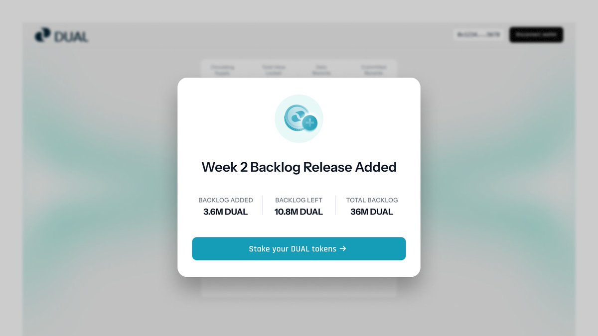 DualOrg's tweet photo. ⌛️ Ongoing Distribution

Each weekly tranche vests linearly across 7 days, aligning rewards with active participation.

Staying staked throughout the period ensures full exposure to protocol rewards as they are distributed.

→ https://t.co/yEMIitYkU1
→ https://t.co/twHLOh0jZu https://t.co/h4O2h0RXN4