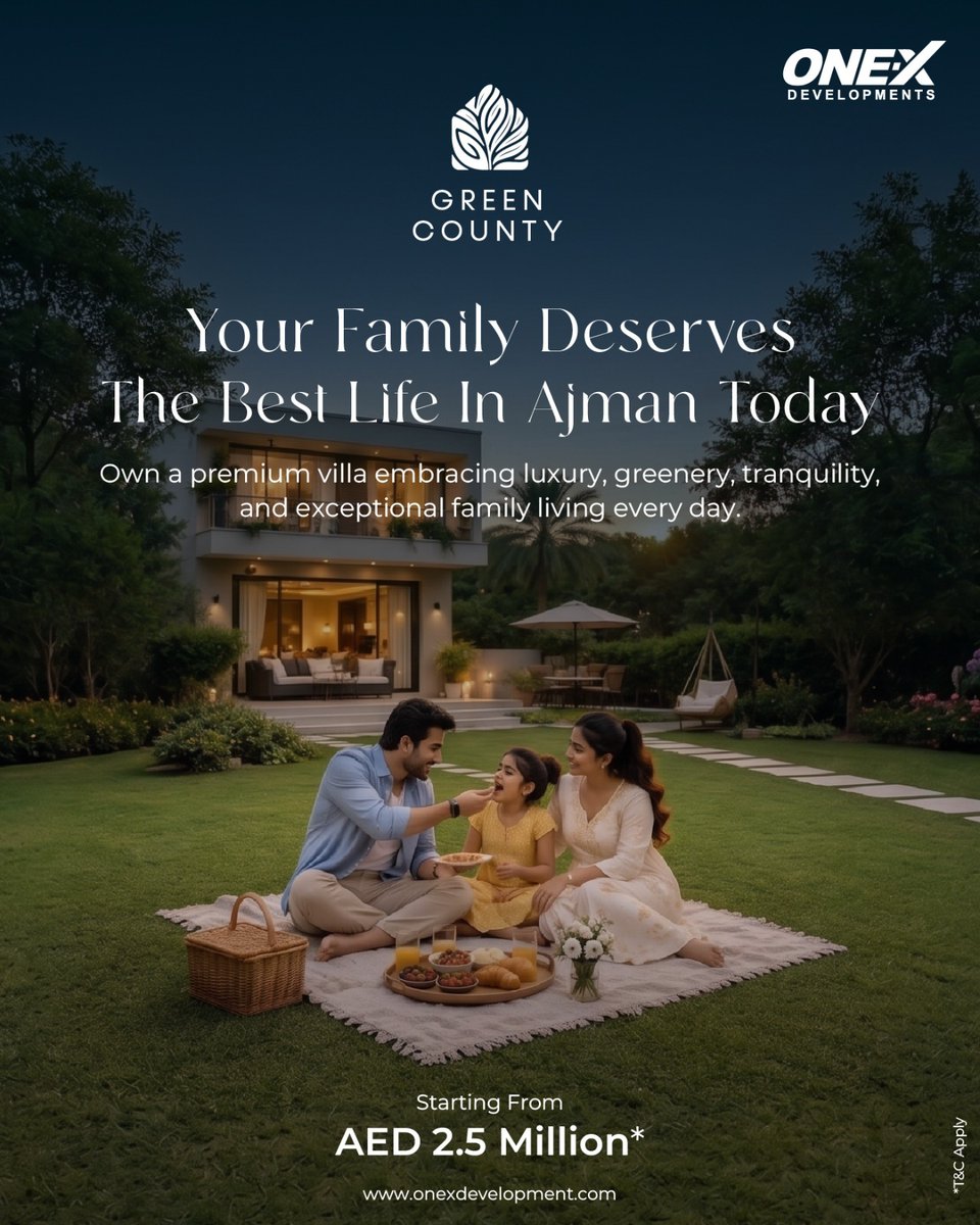 invest_indubai's tweet photo. More than a villa. More than an investment.
Experience elegant living at Green County by ONEX Developments.
πΏ Premium Community
π‘ From AED 2.5M*
π Prime Location
.
.
#GreenCounty #LuxuryVillas #AjmanRealEstate #ONEXDevelopments #UAEProperty https://t.co/uRUresX8WC