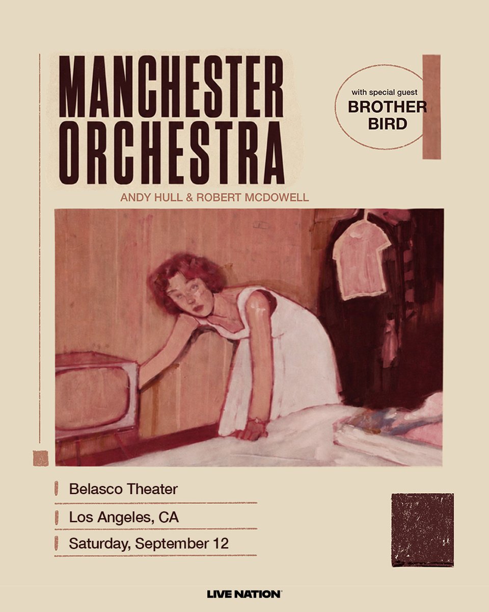 BelascoLA's tweet photo. JUST ANNOUNCED! Manchester Orchestra - I'm Like a Virgin Losing a Child 20th Anniversary Tour at The Belasco on Saturday, September 12th!

⚔️ Tickets on sale this Friday, July 10th @ 10AM PST. 
🔗 https://t.co/fZI01jkNAu https://t.co/iCzEKSF5fc