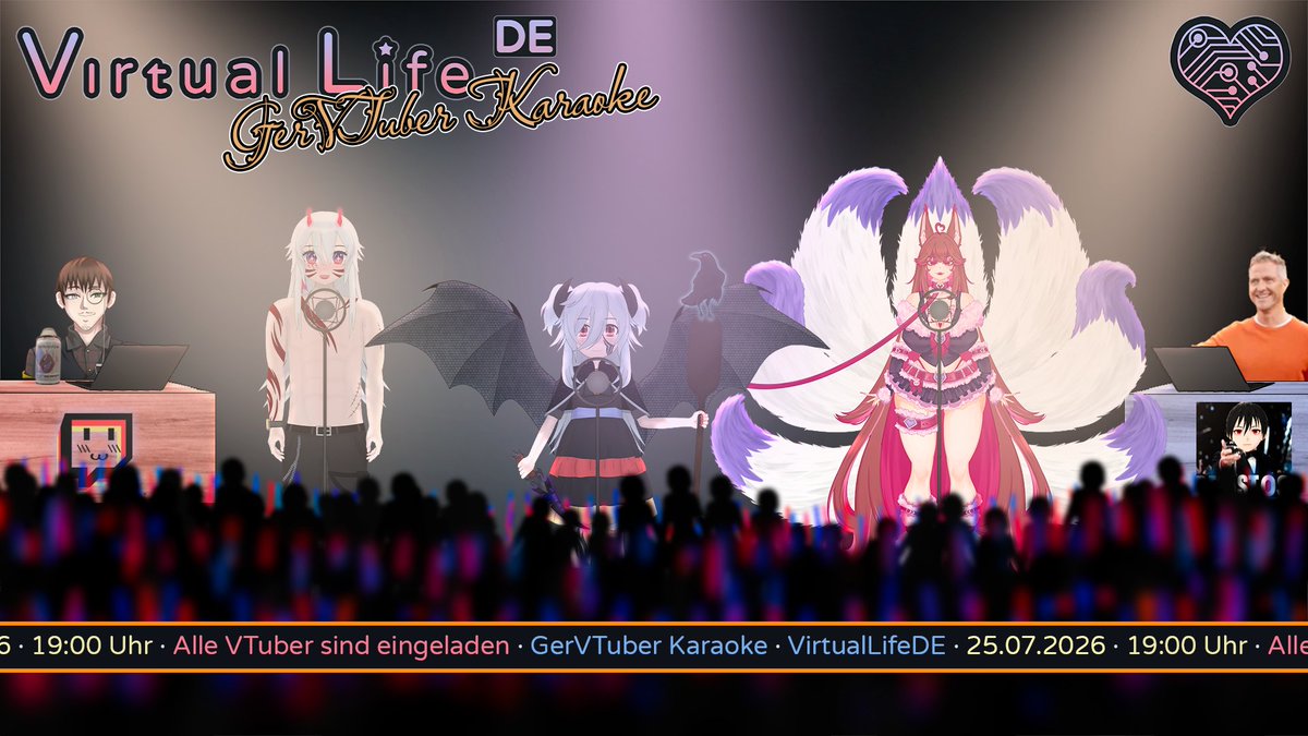 VirtualLife_DE's tweet photo. Nach langem Warten ist es nun endlich wieder soweit. Es gibt wieder VirtualLifeDE Events für euch.
Wir haben uns eure Wünsche angesehen und daraus für den 25.07. ein Karaoke-Event gebastelt und freuen uns auf eure Teilnahme ^.^/*
📅25.07.2026
🕖19:00 Uhr
#VTuber #GerVTuber https://t.co/8SU3c08mPj