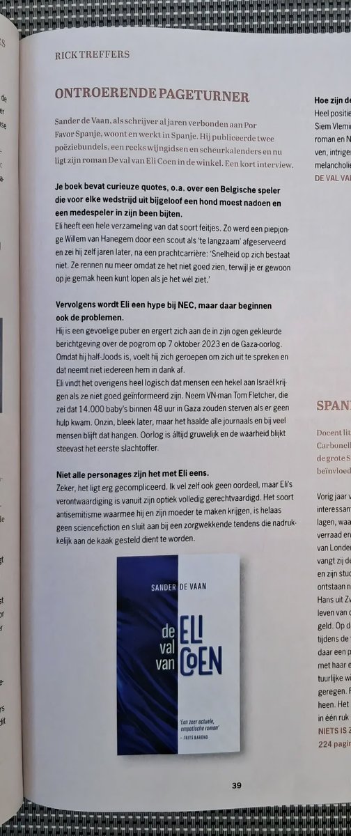 EzoWolfBooks's tweet photo. INTERVIEW met @Sdevaan in de glossy Por Favor Spanje: 'Over een Belgische speler die voor elke wedstrijd uit bijgeloof een hond moest nadoen en een medespeler in zijn been moest bijten.' Meer over de ontroerende voetbalroman: https://t.co/fU62vkQODL #spabel https://t.co/K5NIOKqixK