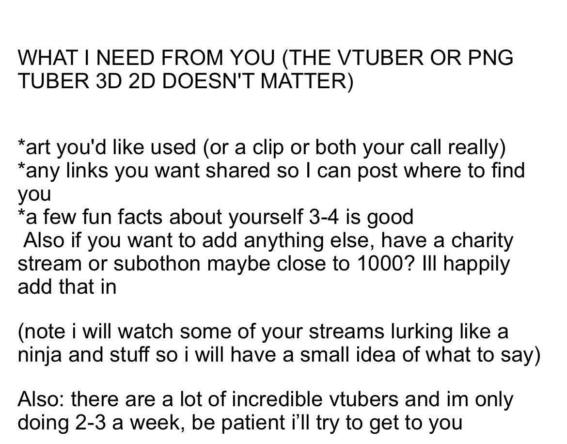 sux2bderek's tweet photo. No one has asked but I’m an over-thinker with anxiety . To be considered for vtubers to watch I don’t need anything but what’s listed below , you don’t even have to follow me, this isn’t for clout. I just want to give credit where credit is due/ introduce people to new oshis https://t.co/tIlLSm6VvZ