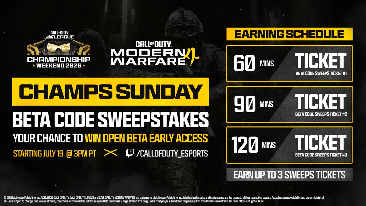 callofduty_om's tweet photo. 🚨اكواد بيتا MW4 دخول مسبق🚨

تابع بث بطولة كود في منصة تويتش
▫️تتابع 60 دقيقة = اول فرصة
▫️تتابع 90 دقيقة = ثاني فرصة
▫️تتابع 120 دقيقة = ثالث فرصة

على قناة CALLOFDUTY_ESPORTS
في منصة تويتش — الموعد :
تاريخ 20 يوليو الساعة 1:00 الفجر 🇸🇦

*مهم*
تأكد من ربط حساب كود مع تويتش https://t.co/fWwo1Q1CeU