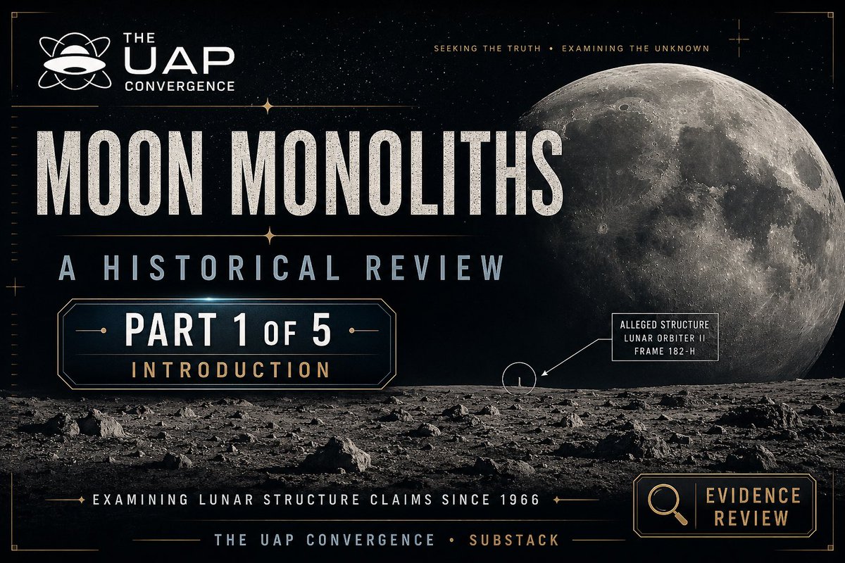 UAPConvergence's tweet photo. Luis Elizondo’s recent comments about the release of alleged photographs showing large monolithic structures on the Moon have revived a mystery that stretches back nearly 60 years. Are there really alien structures on the Moon?

Long before today’s UAP disclosure movement, NASA imagery, military testimony, published analyses, and later government-related claims led some researchers to argue that unusual features on the Moon may deserve closer examination. Others maintain they are entirely natural, explained by geology, lighting, perspective, and image resolution.

Over the next five days, I’ll examine some of the best-known lunar structure claims—from the 1966 Blair Cuspids and Karl Wolfe’s testimony to more recent analyses and Elizondo’s latest statements.

This isn’t an attempt to prove or debunk these claims. It’s an evidence review. We’ll separate documented facts from interpretation and speculation, identify what is actually known, and let the evidence speak for itself.

Tomorrow: The Blair Cuspids (1966)—the Lunar Orbiter photographs that started decades of speculation about possible lunar obelisks.