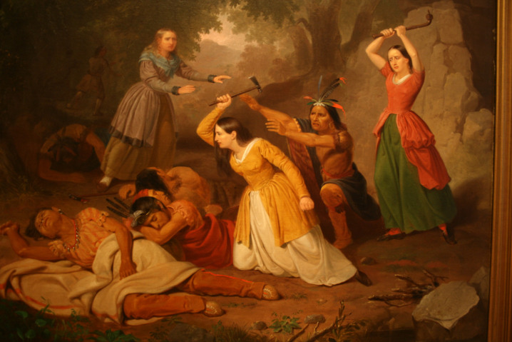 MericaCulture's tweet photo. In 1697, during King William’s War, Hannah Duston was captured and her 6 day old baby had it's head bashed in by Abenaki Indians. 

Later, Duston and two fellow captives killed and scalped ten of their captors before escaping.

American, remember who you are descended from. https://t.co/KcvVRJx2sG