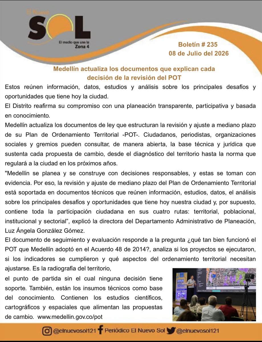 elnuevosol121's tweet photo. Nuestro Boletín de Prensa 
Edición.  # 235
08/07/2️⃣0️⃣2️⃣6️⃣
 Visita nuestra página web 
https://t.co/GIsbpguqX6

Comuna 13, Medellín, Colombia

@ElNuevoSol 
@ElInformanteZona4
#loquelaciudadcallalosmedioslocuentan https://t.co/I6yN4F2X27