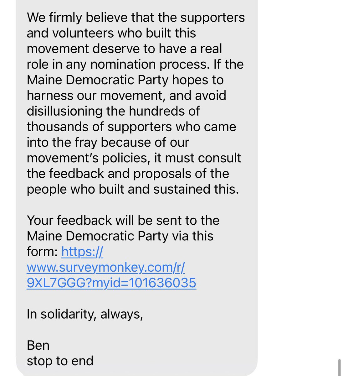 sahilkapur's tweet photo. Maine Democratic Party responds (below) after Platner’s campaign manager sends this text to supporters accusing the MDP of shutting his “movement” out of the process of selecting a replacement nominee for Senate. https://t.co/nN3DxuyUIx