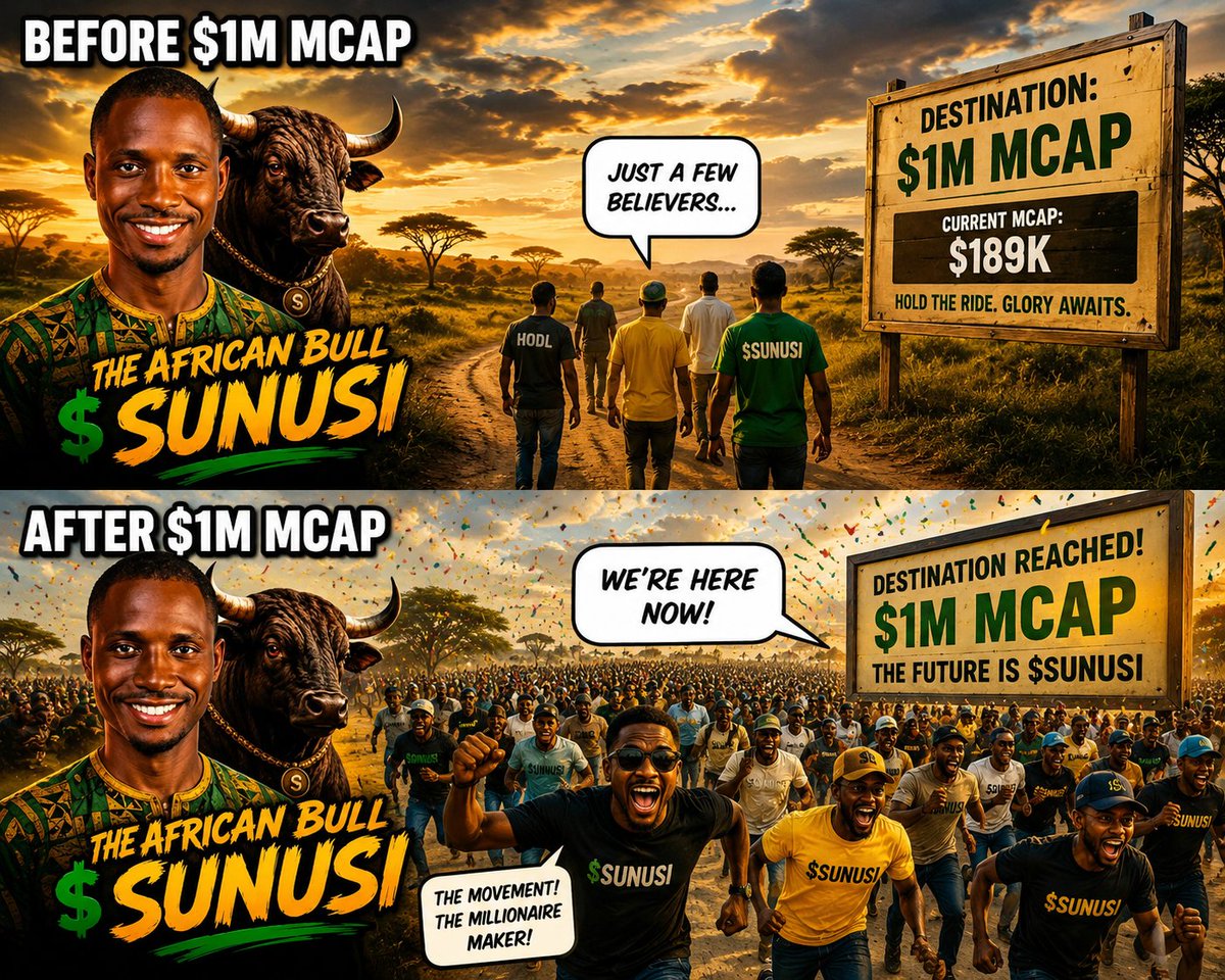 TripleAbba's tweet photo. The African Bull is moving around  1m MCAP.  

A few people caught the move early, but there is still an opportunity for you to get in before it hits 10m MCAP. 

If you don’t buy it now at 1m MCAP, you’ll be looking for an entry at 10M MCAP

#SUNUSI #THEAFRICANBULL https://t.co/VVDWwHNukw