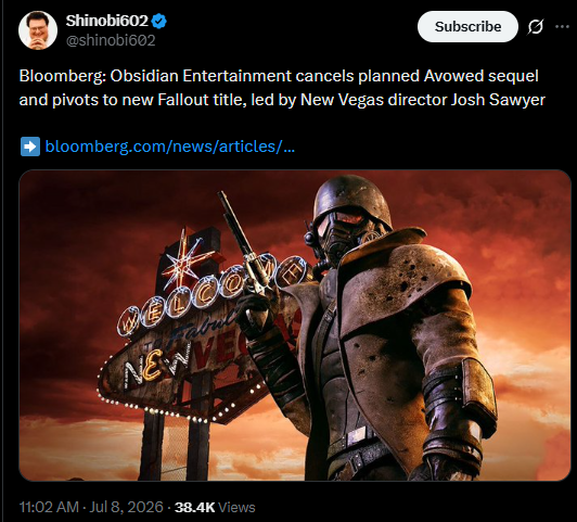 PlayerEssence's tweet photo. Just goes to show you how incompetent Xbox's previous leadership was. WHY do you need a new CEO to tell you to make a new Fallout game? smh...

They were really going to make Avowed 2 instead of Fallout despite there not being a brand new Fallout game in over a decade.... https://t.co/v3v5f1AWpU