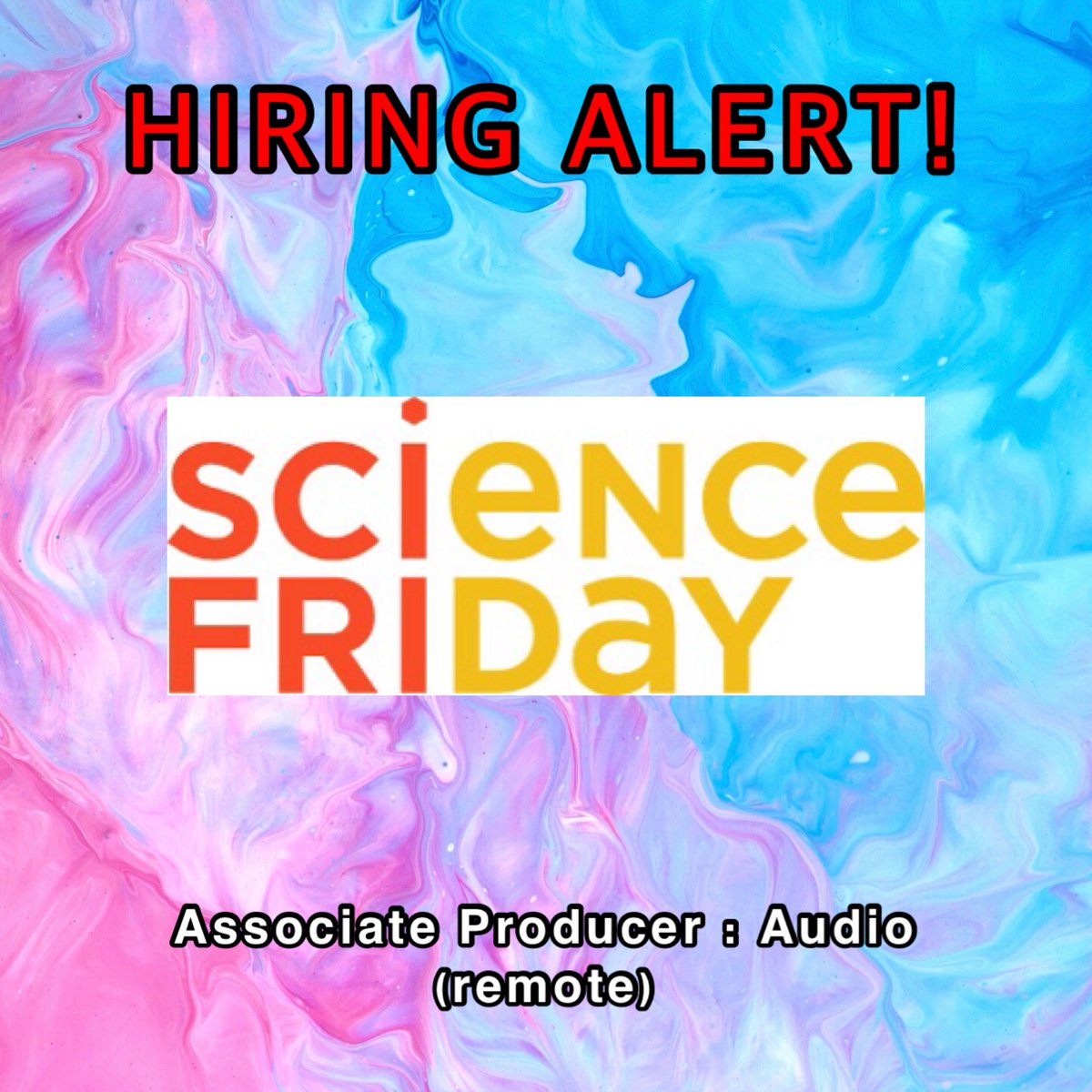 TransCanWork's tweet photo. HIRING ALERT: Science Friday is hiring for a REMOTE Associate Producer (audio). Visit https://t.co/7iAOK1CrRO job board to apply. If you have any questions reach out to the company directly. Salary: $60,000 - $78,000 https://t.co/2nolmaIJkn