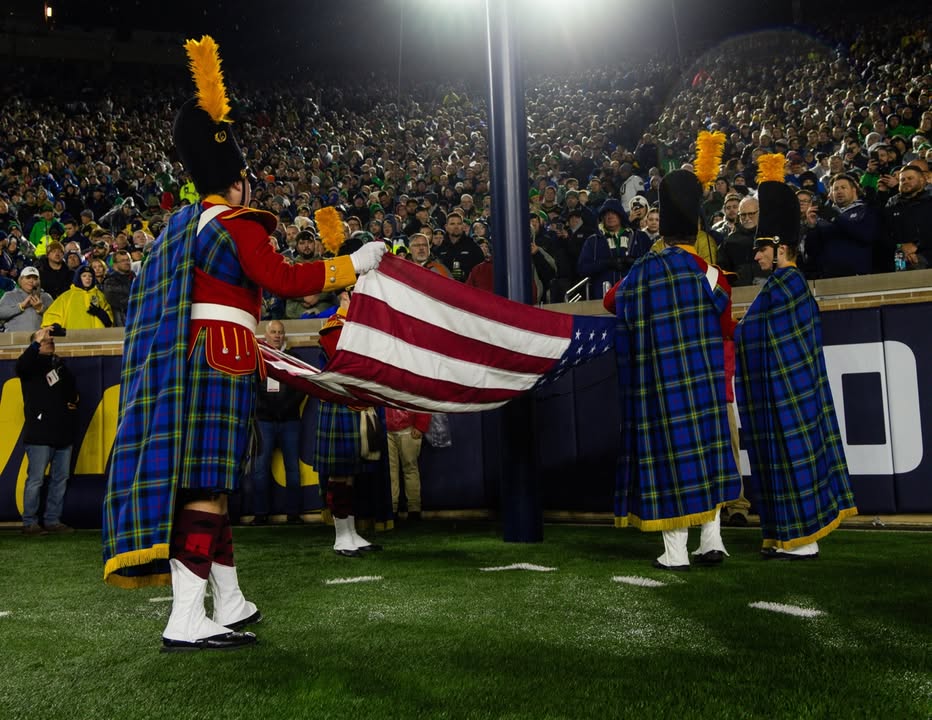 NotreDame's tweet photo. As part of the #America250 celebrations, one flag visited every overseas military cemetery, U.S. territory and state, before arriving Washington, D.C., for America's 250th anniversary. 

In Indiana, it flew over the Notre Dame-Navy game November: https://t.co/YIyE9PzhRq https://t.co/eV3xaLt8hl