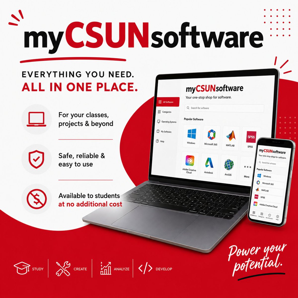 csunhelpcenter's tweet photo. #CSUN students—don’t buy software before you check this out! With myCSUNsoftware, you get anytime, anywhere access to programs like Mathematica, SPSS, and AMOS—all included. Explore what’s available to you and save money.  https://t.co/f28DkumqKj https://t.co/UoaOyEEmTo