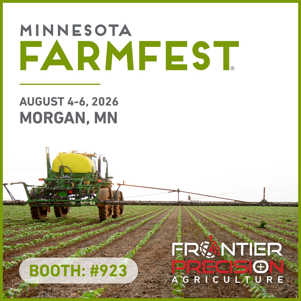 frontierprec's tweet photo. Frontier Precision will be attending and exhibiting at Farmfest on August 4-6, 2026. BOOTH #923

28366 County Highway 13
Morgan, MN 56266

For more information: https://t.co/6CheoP28Aw

#Farmfest #FrontierPrecisionAg #HowYouMeasureMatters https://t.co/S7bUMoRxAu