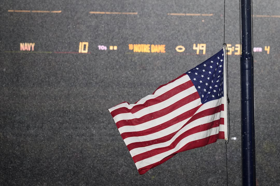 NotreDame's tweet photo. As part of the #America250 celebrations, one flag visited every overseas military cemetery, U.S. territory and state, before arriving Washington, D.C., for America's 250th anniversary. 

In Indiana, it flew over the Notre Dame-Navy game November: https://t.co/YIyE9PzhRq https://t.co/eV3xaLt8hl