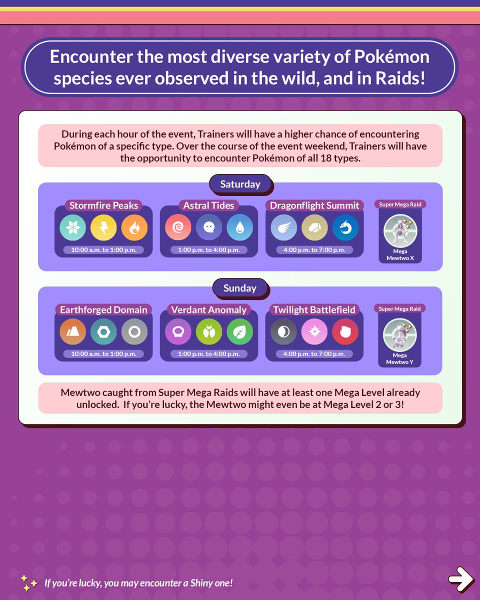 PokemonGoApp's tweet photo. 📣Calling all Trainers 📣

Make sure you’ve got all the details for this upcoming #PokemonGOFest2026: Global and some extra tips when facing Mega Mewtwo! 🤩 https://t.co/pOmcMQ8p6x