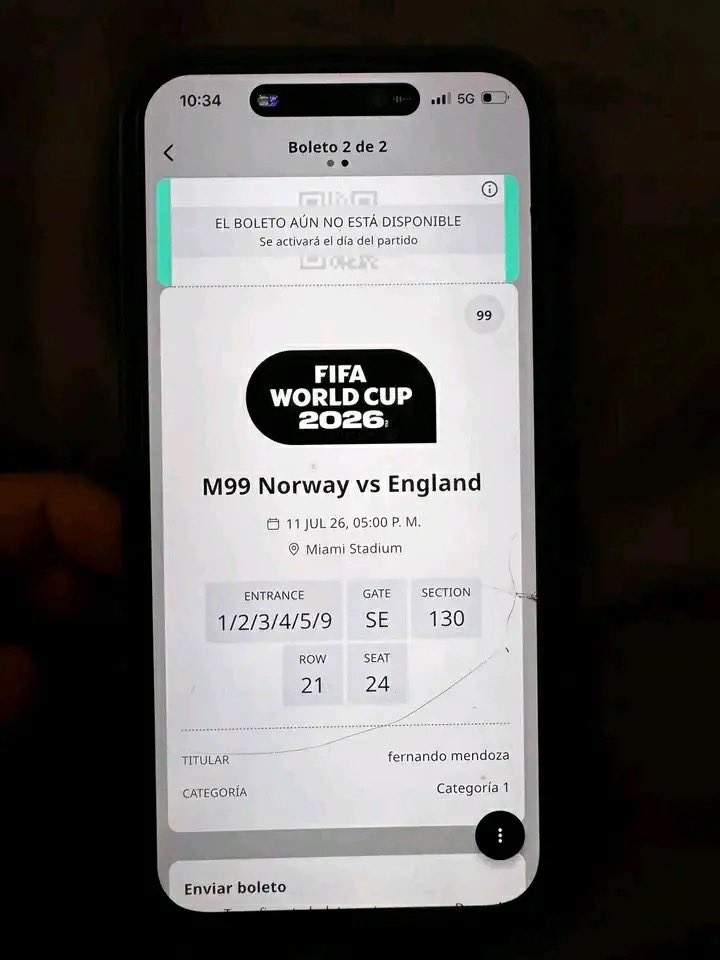 SoriProxyVault's tweet photo. FIFA WORLD CUP 2026
Match: Norway 🇳🇴 vs England 🏴󠁧󠁢󠁥󠁮󠁧󠁿 - M99
Date: 11 JUL 2026 | 5:00 PM
Venue: Miami Stadium
Section: 130 | Row 21 | Seat 23
Category: Cat 1
Qty: 2 tickets
Transfer: Official app transfer. Ticket activates on match day

#WTS #FIFA2026 #WorldCup2026 https://t.co/WmQTql2Qk8